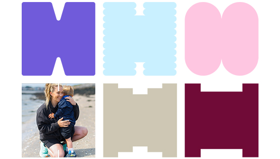 A young mother hugs her son in a graphic filled with Hs