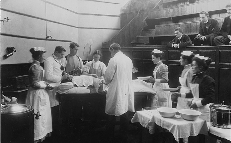 Emily Winifred Dickson, the first female Fellow of RCSI, performs an operation in Richmond Hospital, Dublin, circa 1900