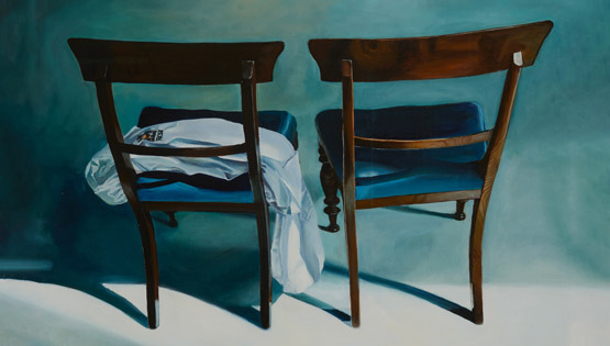 Painting of two chairs and a white coat