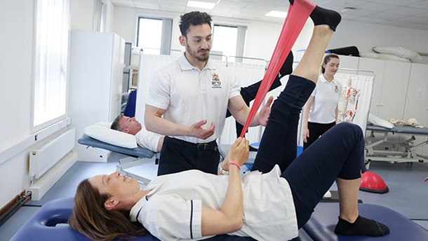 RCSI Physiotherapy students practice stretching in the movement lab.