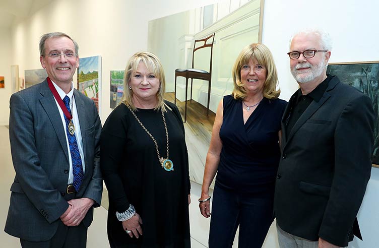 Mr Kenneth Mealy, RCSI President; Abigail O’Brien, RHA President; artist Mary A. Kelly, winner of the RCSI Art Award 2019; and Patrick Murphy, RHA Director.