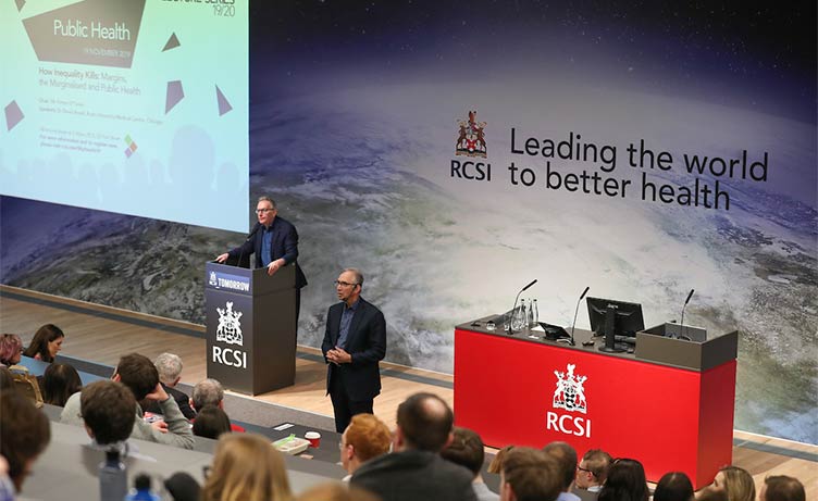 Dr David Ansell and Fintan O'Toole pictured at MyHealth lecture 'How Inequality Kills – Margins, the Marginalised and Public Health'