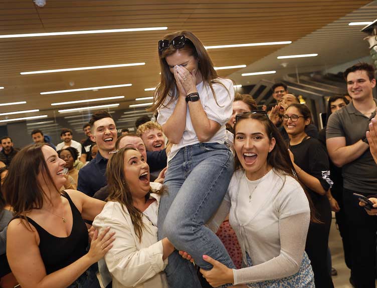 Students celebrate receiving their result