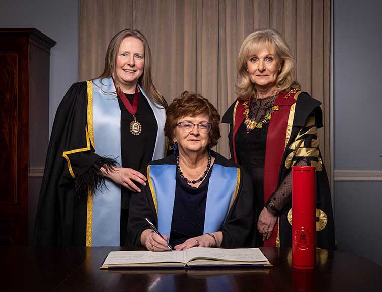 Citation reader Professor Deborah McNamara, RCSI Vice-President; Honorary Fellowship recipient Professor Hannah McGee, RCSI Deputy Vice Chancellor for Academic Affairs; and Professor Laura Viani, RCSI President.