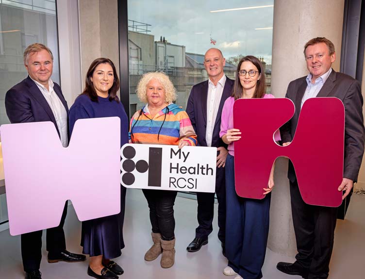 Rethinking asthma Six people pose with signing to promote RCSI MyHealth event