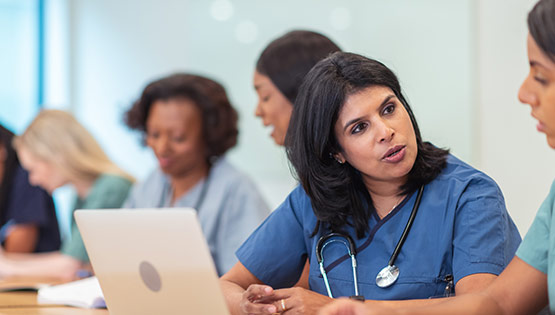 Multi-ethnic group of nursing students in class