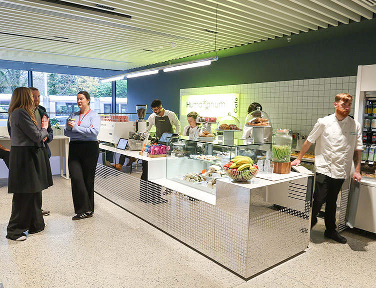 Staff and students in Humanarium Cafe at 118 St Stephen's Green