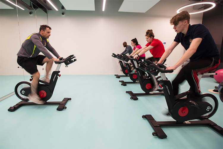 Students in spinning class