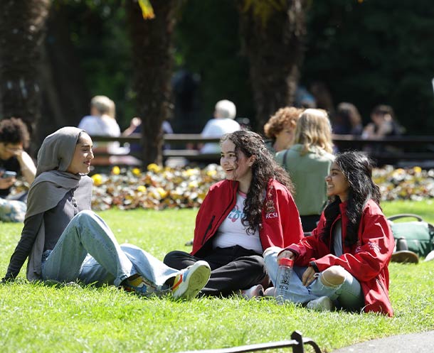Students sitting in St Stephen's Green