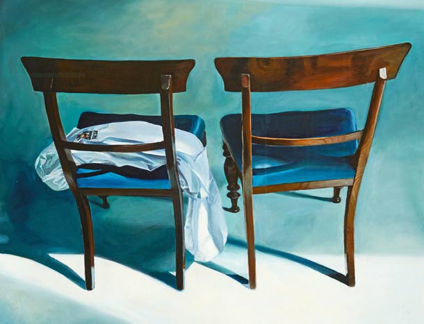 Painting of two chairs and surgical white coat
