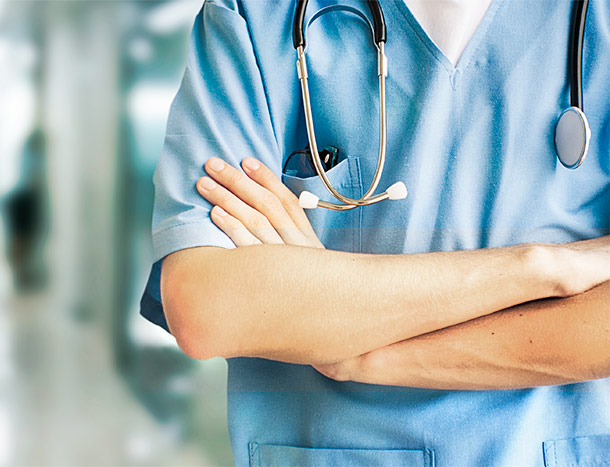 Doctor with folder arms