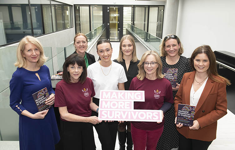 Pictured at the launch of the booklet are (l-r) Professor Ann Hopkins, Ann Fleming (patient advocate and board member of Multiple Myeloma Ireland), Dr Frances Drummond (Research Manager, Breakthrough Cancer Research), Niamh McAuley, Izabela Drozdz, Fionnuala Duffy (board member, Multiple Myeloma Ireland), Orla Dolan (Chief Executive, Breakthrough Cancer Research) and Professor Siobhan Glavey
