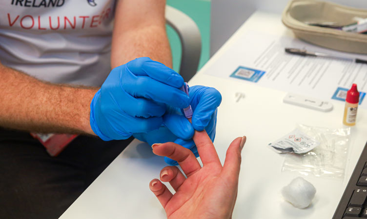 Finger pin prick for blood