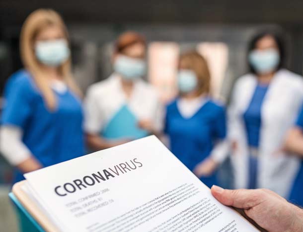 Healthcare staff and coronavirus pad