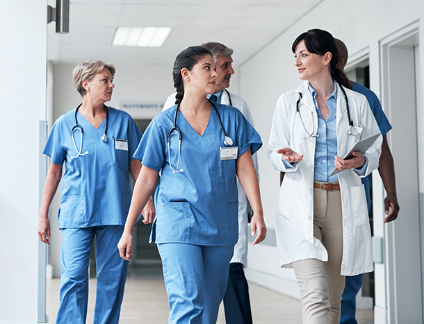 Medical professionals in scrubs