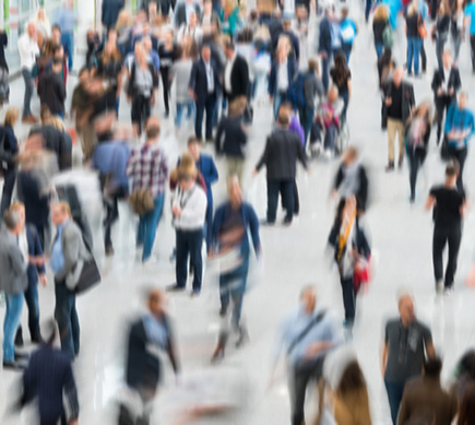 A blurred shot of busy commuters.