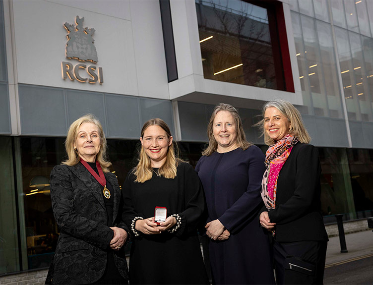 RCSI President Professor Laura Viani, PROGRESS Women in Surgery Fellowship awardee Dr Evelyn Murphy, RCSI Vice President Professor Deborah McNamara and Olympus Medical Country Manager Alison Harvey.