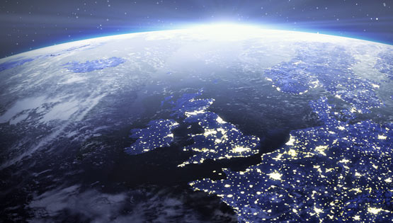 Shot from space showing Ireland at night