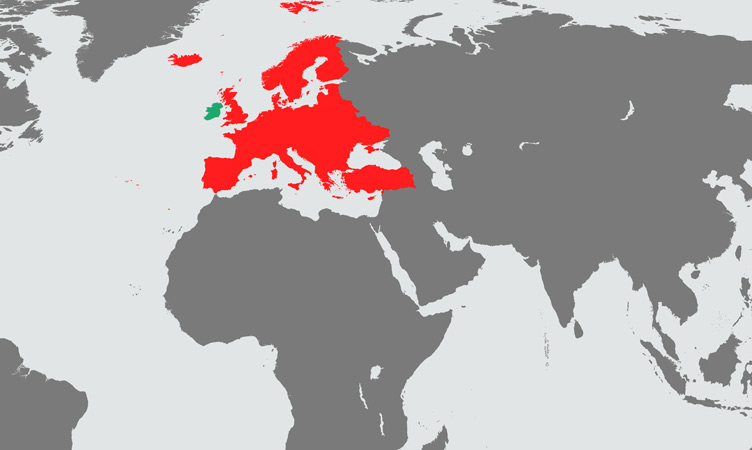  Ireland (shown here within Europe) is easily accessible and a gateway to Europe.